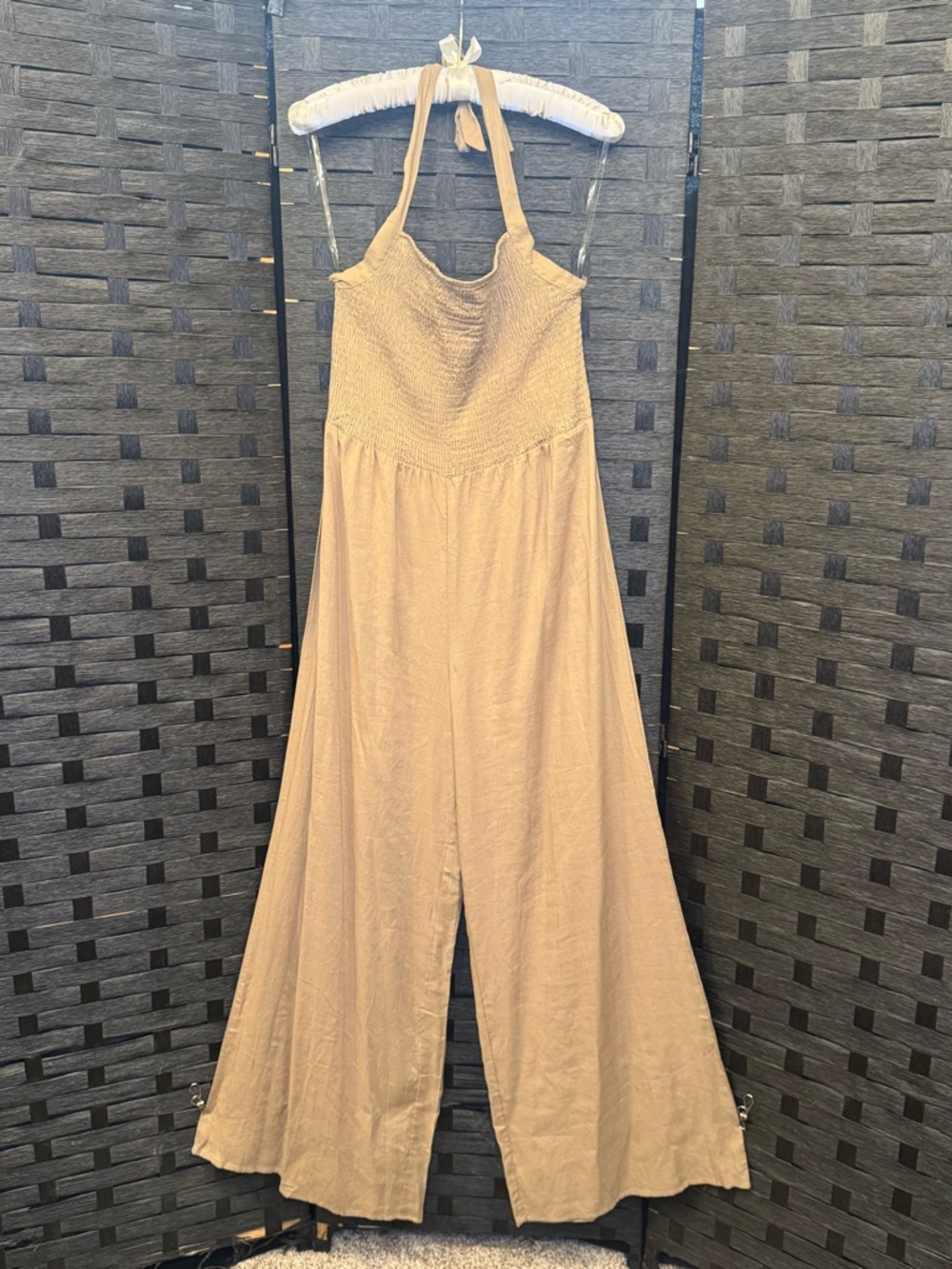 Beige Halter Wide-Leg Jumpsuit/Romper